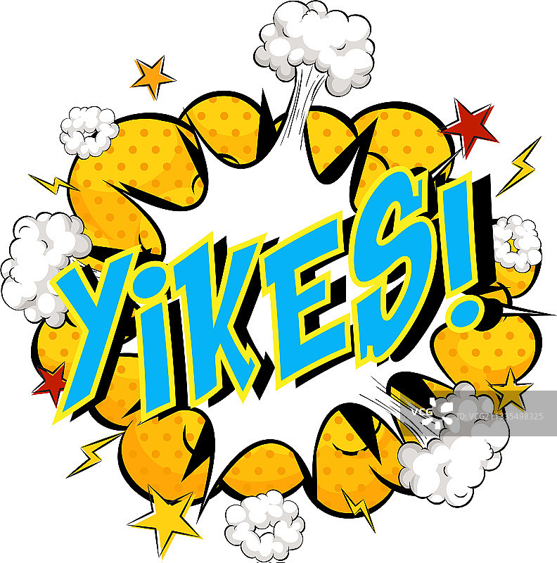 漫画云爆炸背景上的英文单词Yikes图片素材