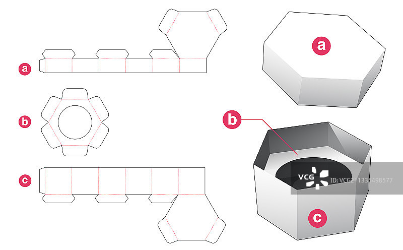 带圆形插件的化妆品六角盒和盖子图片素材