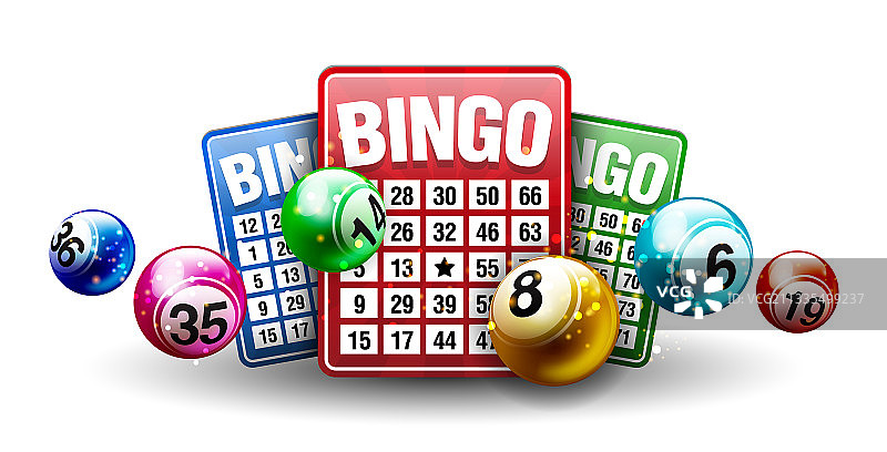 彩色宾果球和宾果卡片图片素材