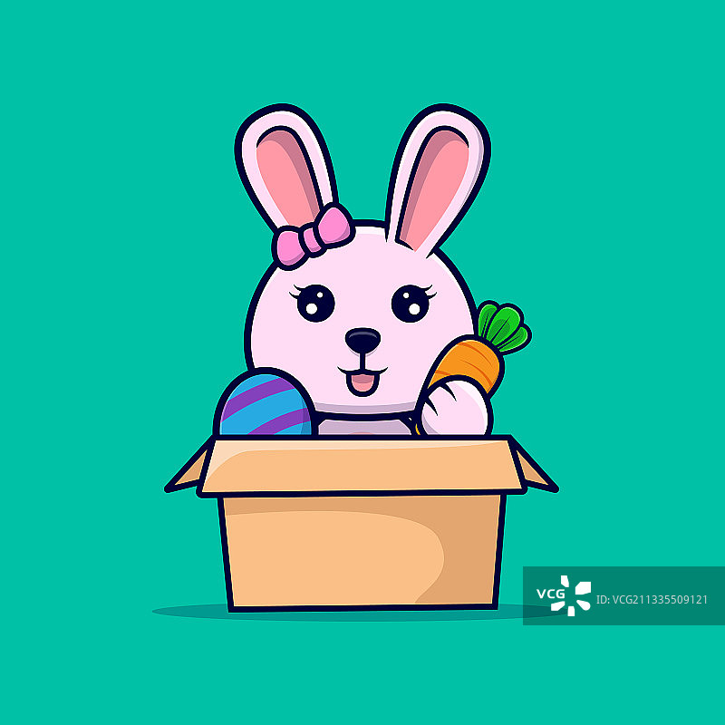 纸板箱里拿着胡萝卜的可爱兔女郎图片素材