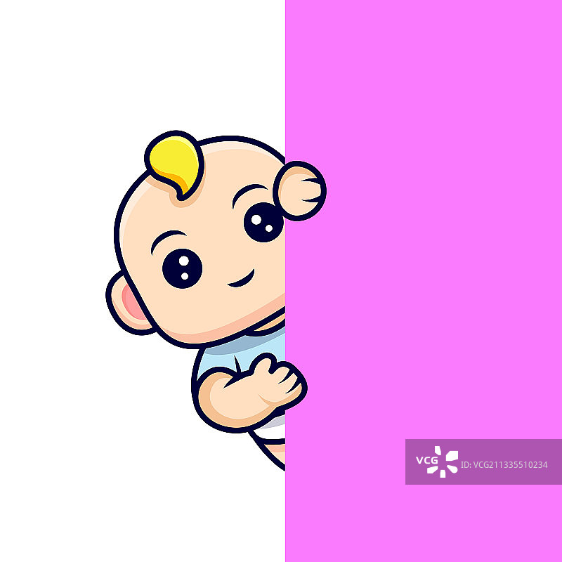 侧面出现的可爱宝宝扁平图标图片素材
