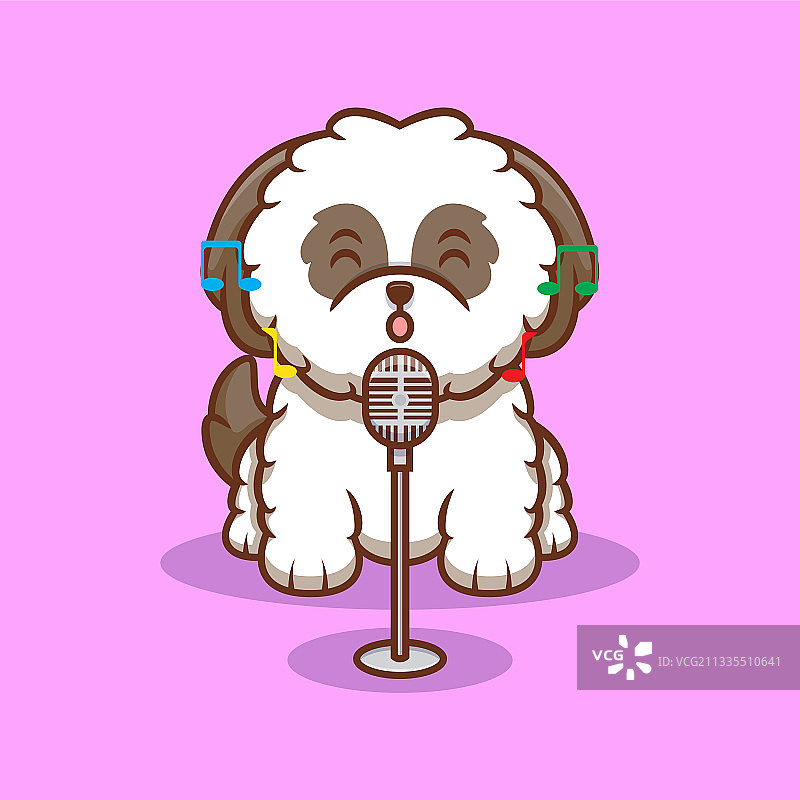 唱着歌的可爱西施犬卡通图标图片素材