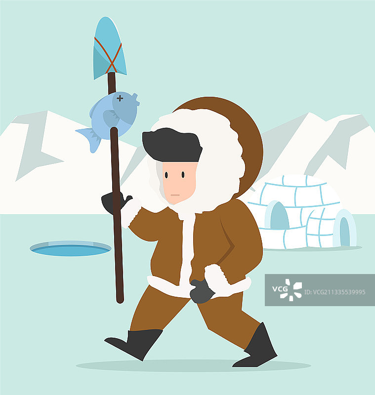 爱斯基摩人在冰屋冰钓图片素材