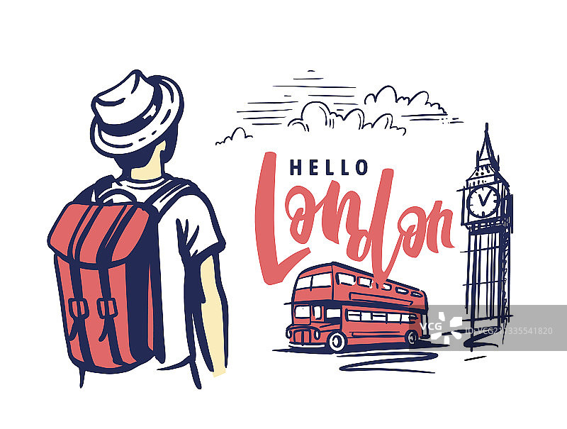 伦敦旅游素描主题图片素材