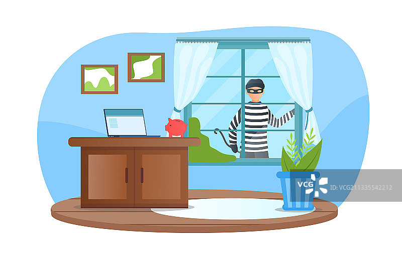 戴面具的男性罪犯正在看窗外图片素材