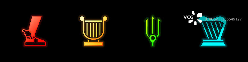 赫尔墨斯凉鞋、古代七弦琴和尼普顿三叉戟图片素材