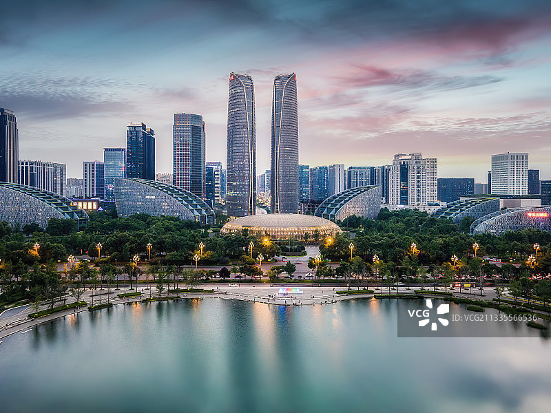 航拍成都建筑景观夜景图片素材