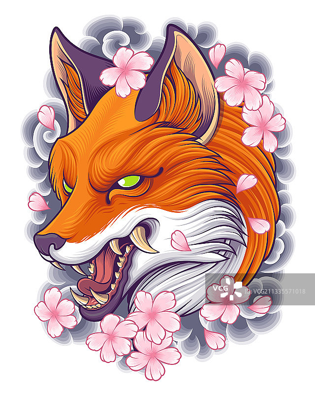 日式纹身艺术背景狐狸头像图片素材