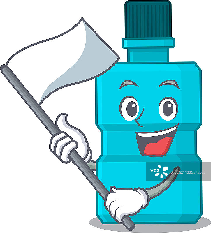 手持白旗的漱口水吉祥物设计图片素材