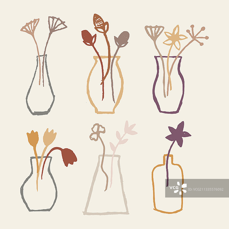 白色背景下的花瓶鲜花组合图片素材