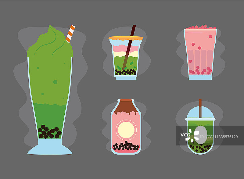 柔和的珍珠奶茶套餐图片素材