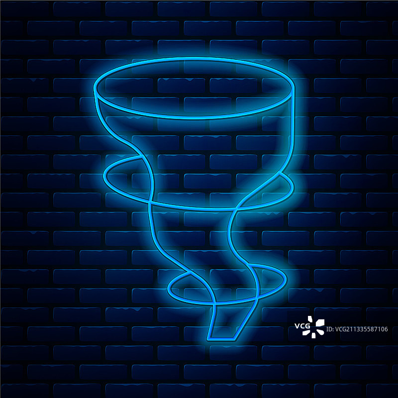 砖墙背景上的发光霓虹龙卷风图标图片素材