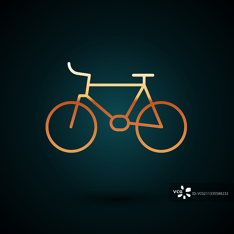 金色线条自行车图标，深蓝色背景图片素材