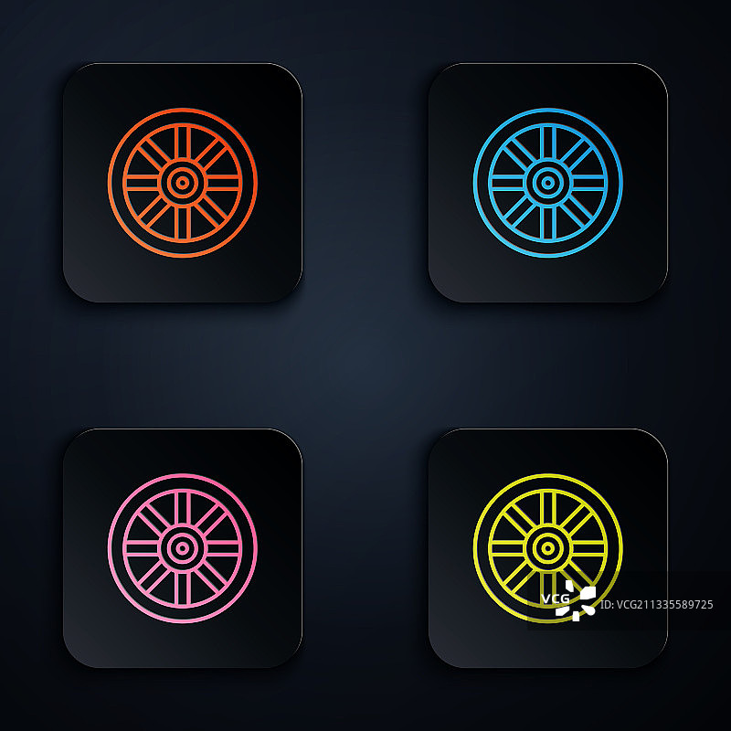 彩色霓虹灯老式木轮图标图片素材