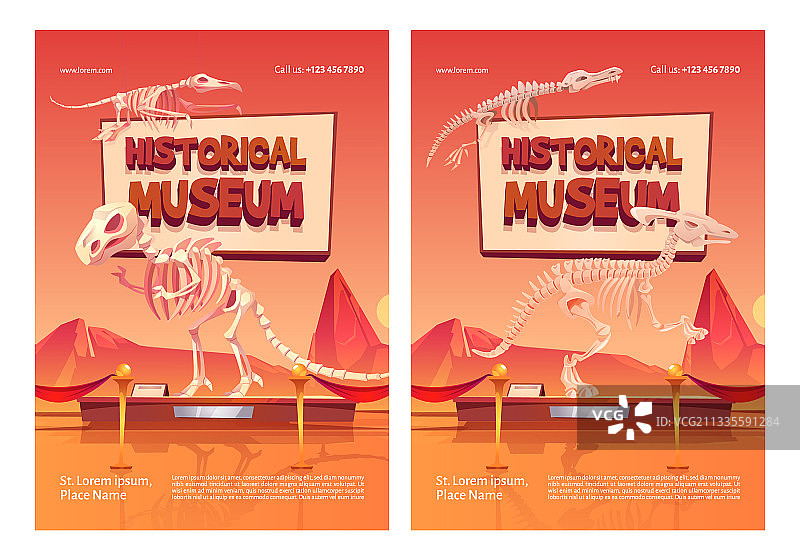 带有恐龙骨骼的历史博物馆海报图片素材
