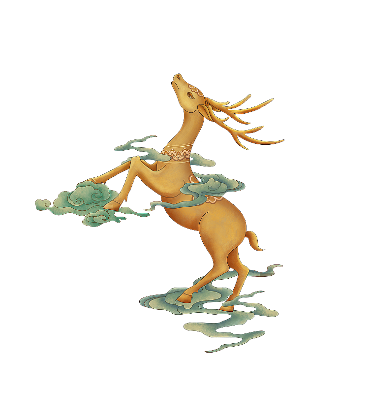 祥云麋鹿插画图案白色背景图片素材