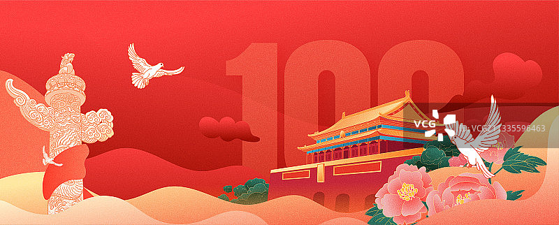 建党100周年国潮天安门图片素材