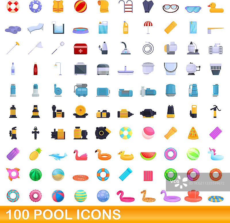 100个泳池图标集卡通风格图片素材
