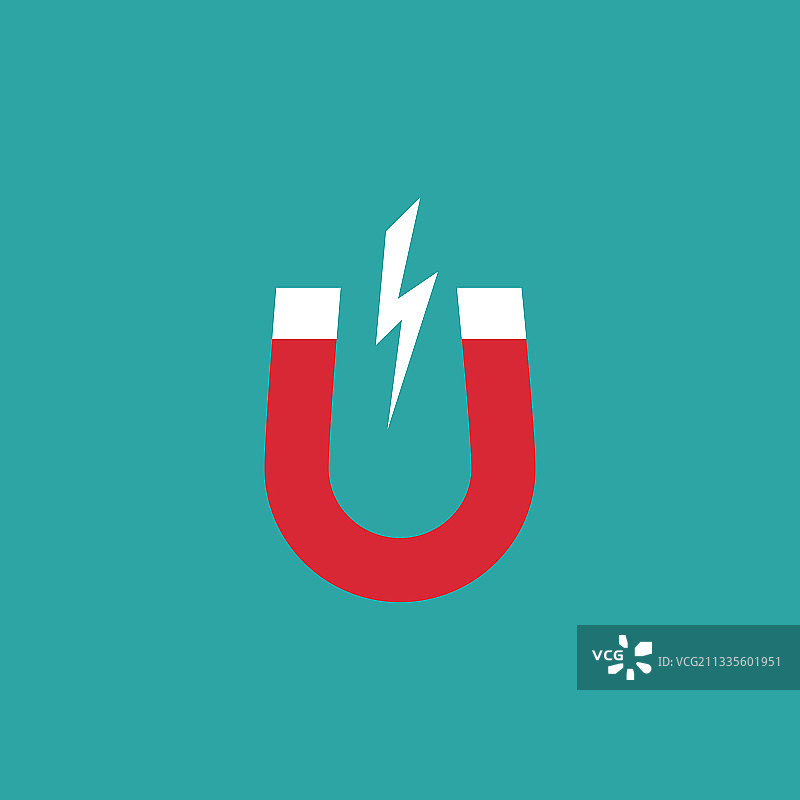 红色马蹄形磁铁与磁力符号图片素材