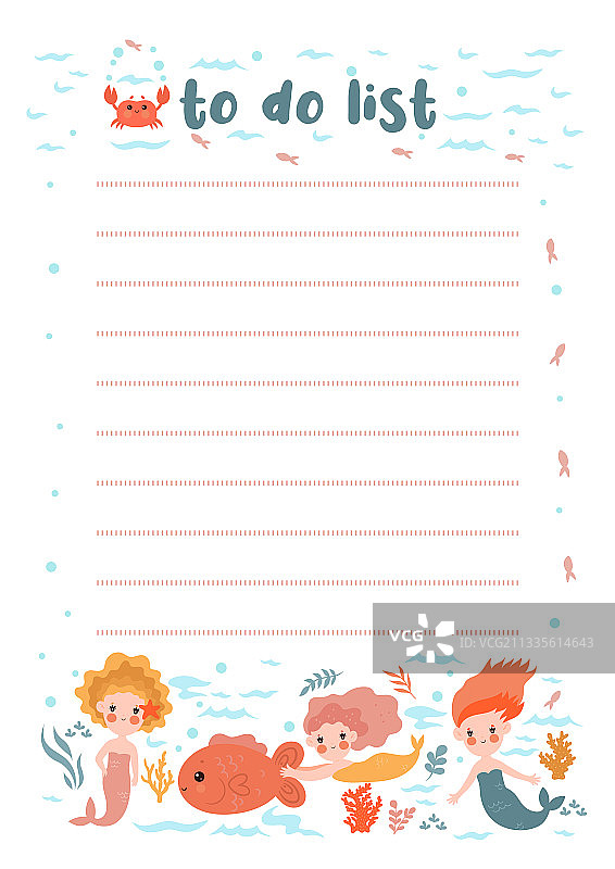 美人鱼和海洋动物待办事项清单图片素材