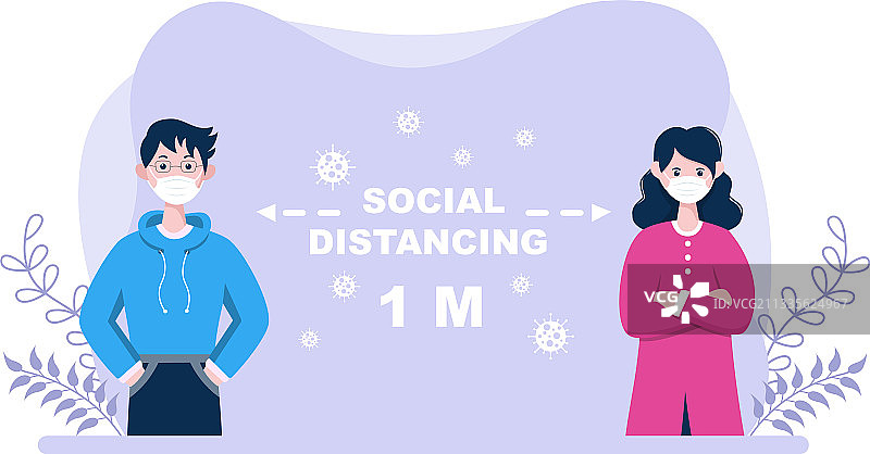 戴口罩并保持最小距离的人们图片素材