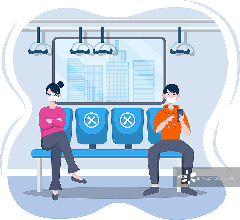 人们戴着口罩并保持社交距离图片素材