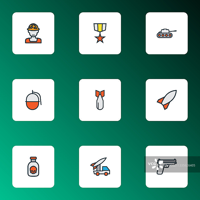 带火炮的彩色军队图标线条合集图片素材