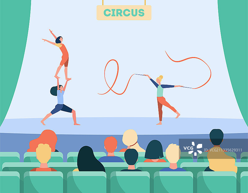 卡通人物在马戏团观看表演图片素材