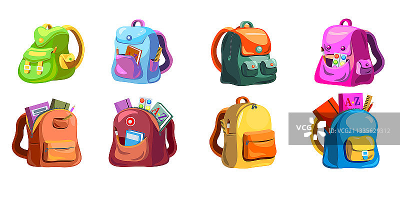 卡通小学生书包套装图片素材