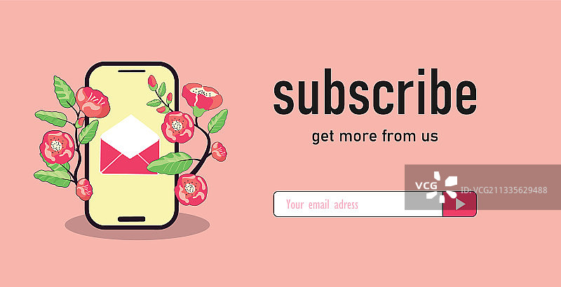 创意电子邮件订阅设计与玫瑰图片素材