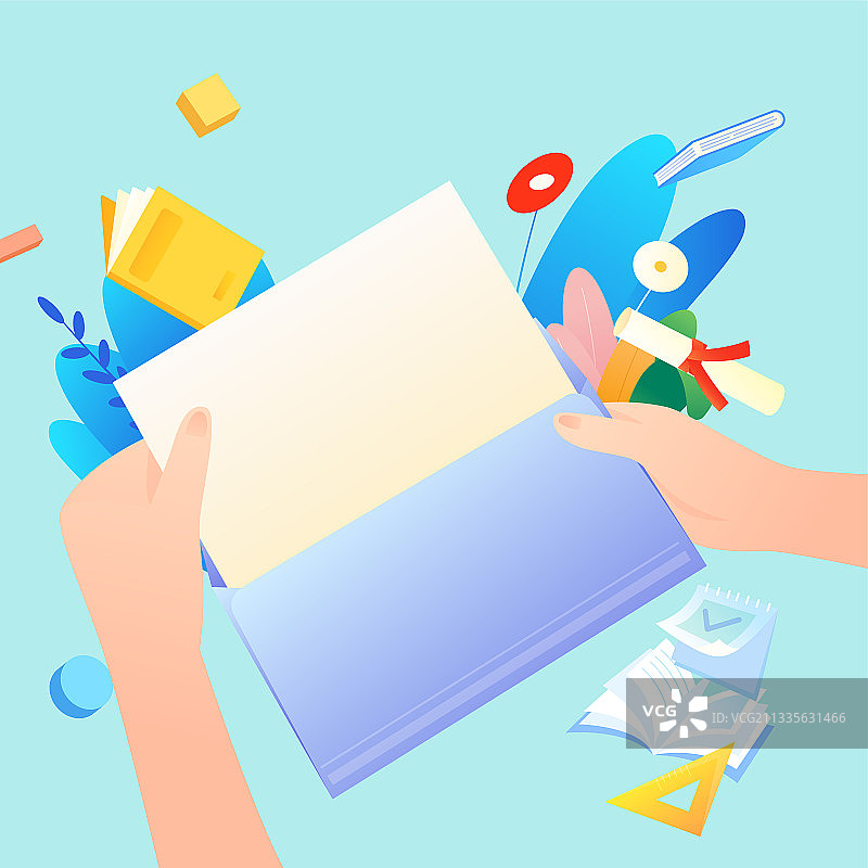 两手拿着信封通知书教育矢量插画海报方图图片素材