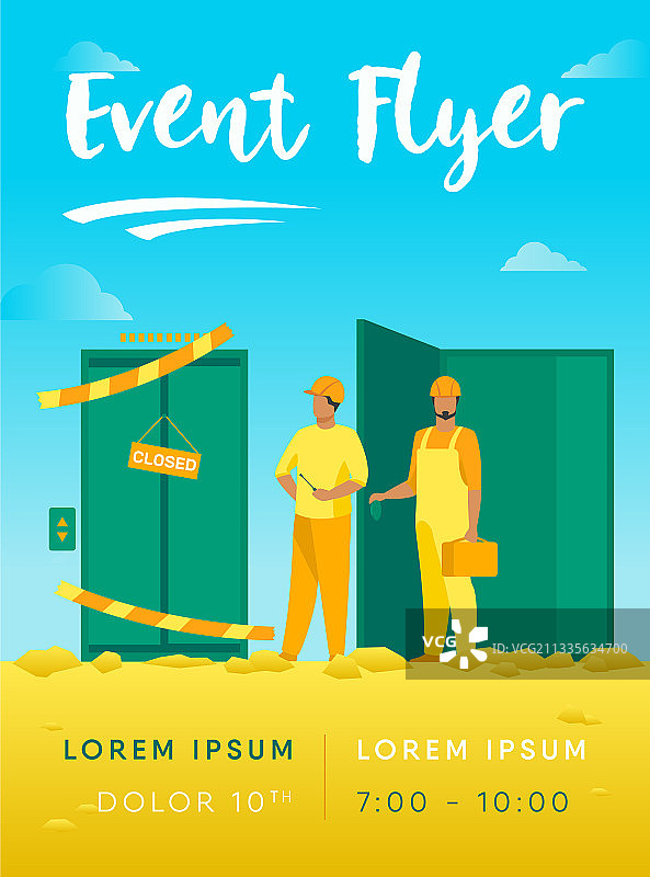 身穿工作服的工人在关闭的故障设备旁图片素材