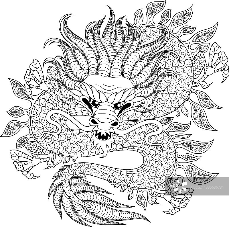 禅绕画风格中国龙纹身图案图片素材