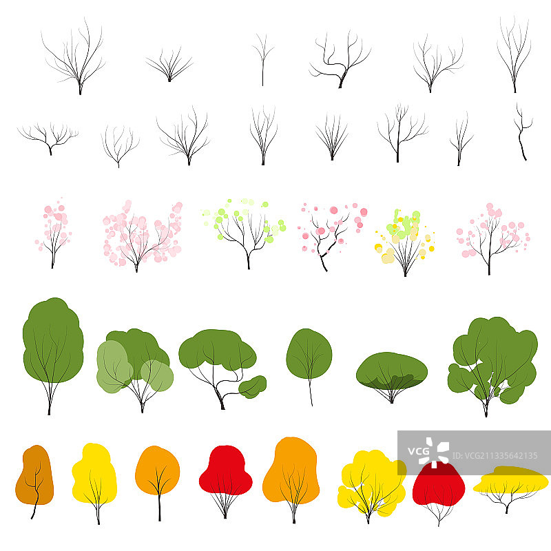 四季涂鸦树木合集图片素材