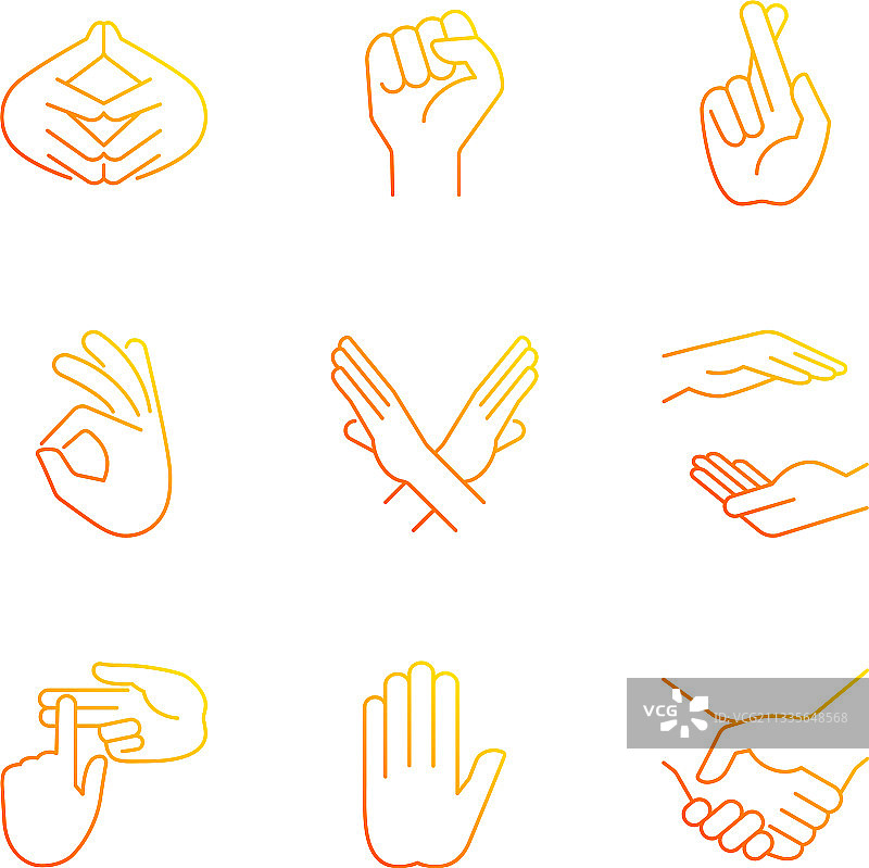 手势渐变线性图标集图片素材