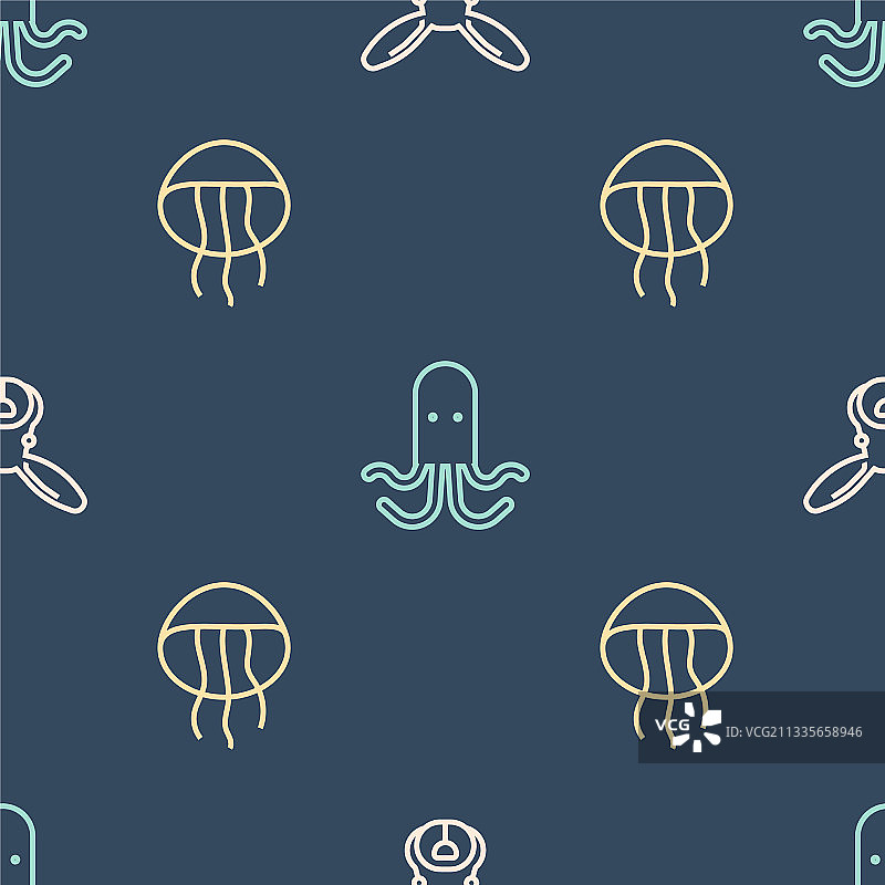 线条兔子头水母和章鱼图片素材