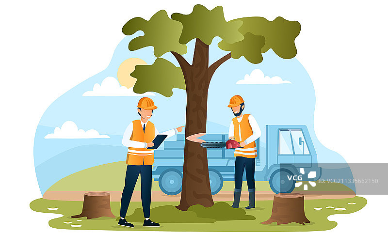 穿着工作服砍树的男士图片素材