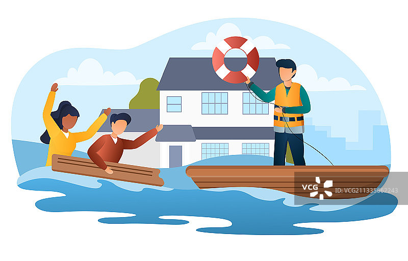 男人在洪水中救人图片素材