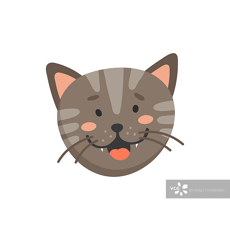 张嘴的条纹灰色猫咪，有胡须，已隔离图片素材
