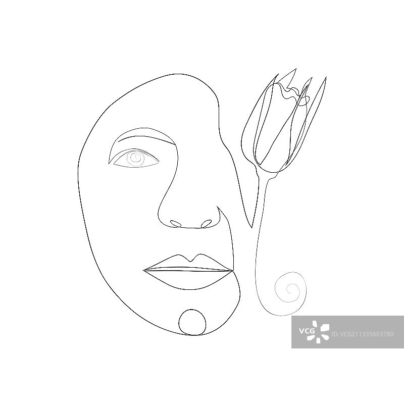 鲜花女人脸单线画图片素材