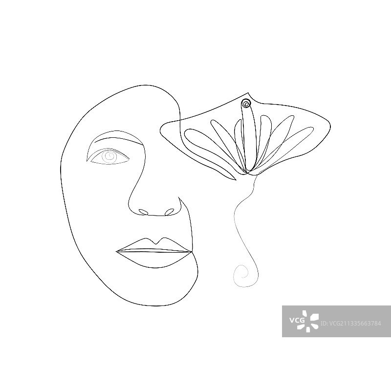 鲜花女人脸单线画图片素材