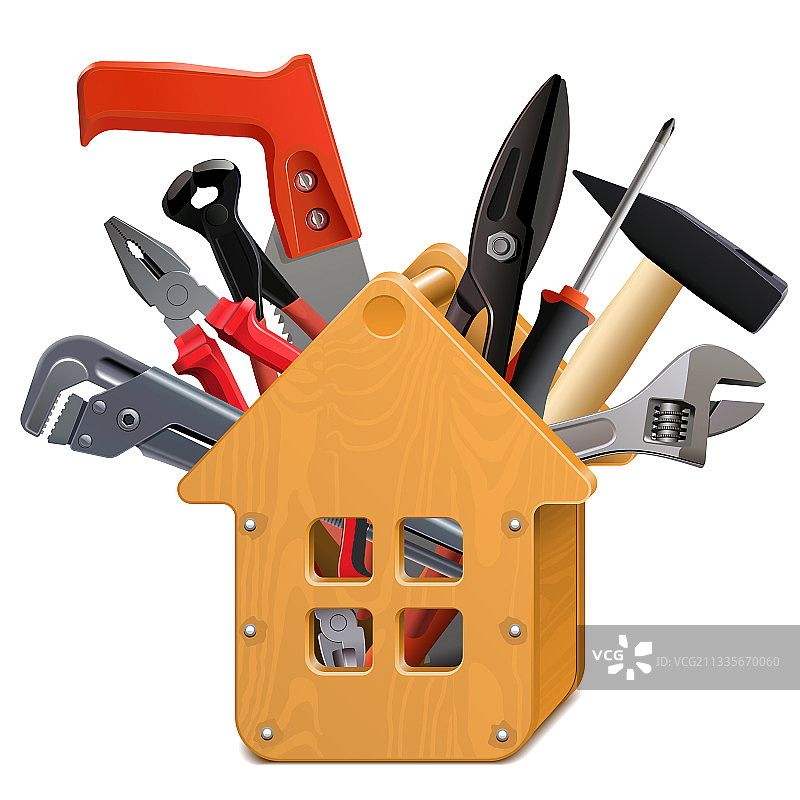 带工具的木制房屋工具箱图片素材