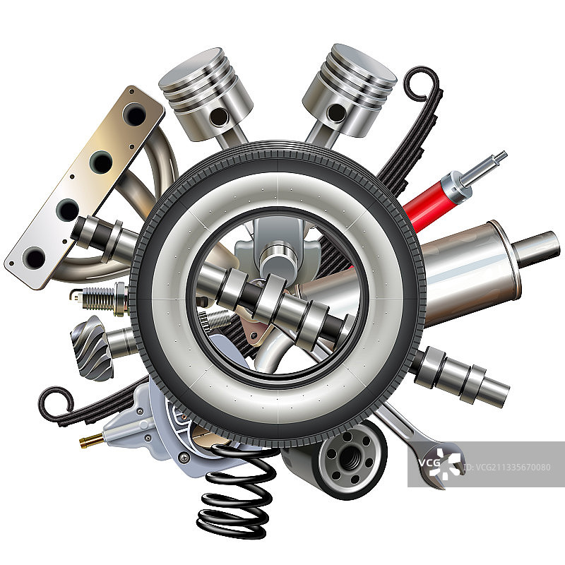 带有复古轮胎的汽车零件图片素材