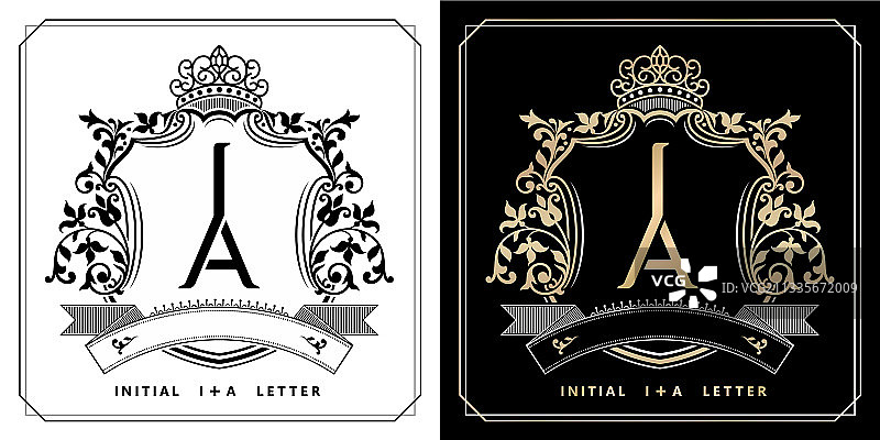 带有皇冠首字母的ia或ai皇家标志图片素材