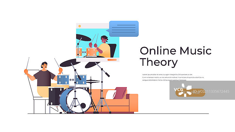 男人边看视频课程边打鼓图片素材