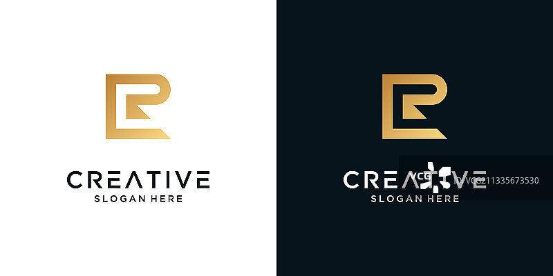 金色字母R标志设计模板图片素材