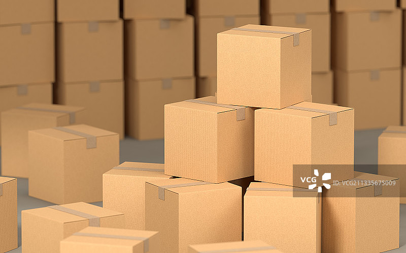 堆叠的包装箱 3D渲染图片素材