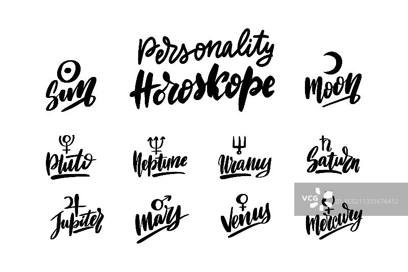 黑色墨水手写占星术符号集图片素材