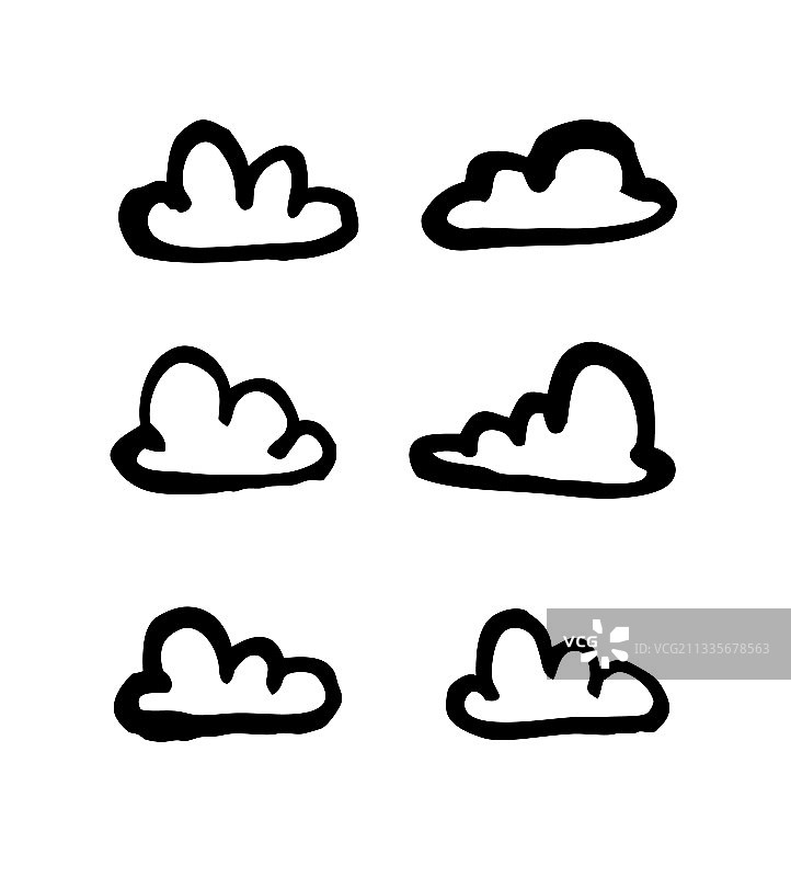 白色背景上的线条艺术风格趣味云朵套装图片素材