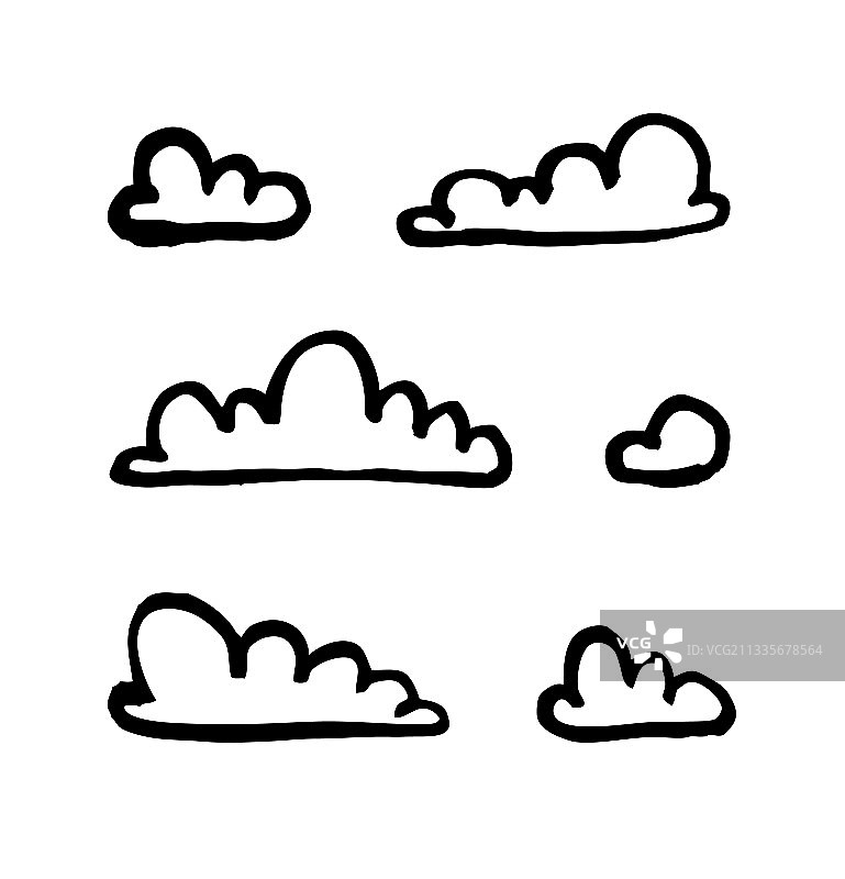 白色背景上的线条艺术风格趣味云朵套装图片素材